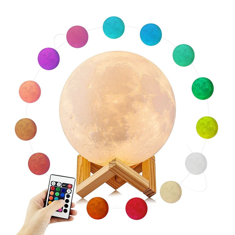 YouOKLight YK2302 15cm Touch Control 3D Print Moon Lamp, USB Charging 16-Color Dimming LED Night Light with Remote Control & Wooden Holder - Night Lights by youOKLight | Online Shopping UK | buy2fix