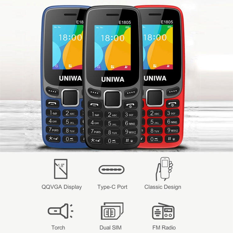 UNIWA E1805, 1.77 inch, SC6531E, 21 Keys, Support Bluetooth, Torch, FM, MP3, MP4, GSM, Dual SIM (Blue) - UNIWA by UNIWA | Online Shopping UK | buy2fix