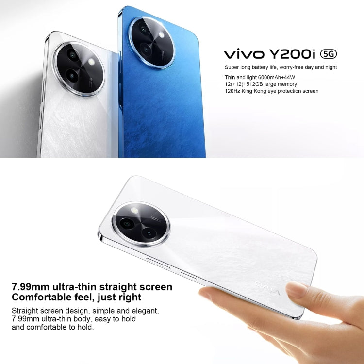 vivo Y200i, Dual Back Cameras, 8GB+256GB, Face ID Screen Fingerprint Identification, 6.72 inch Android 14.0 OriginOS 4 Snapdragon 4 Gen 2 Octa Core 2.2GHz, OTG, Network: 5G, Support Google Play (White) - vivo by vivo | Online Shopping UK | buy2fix