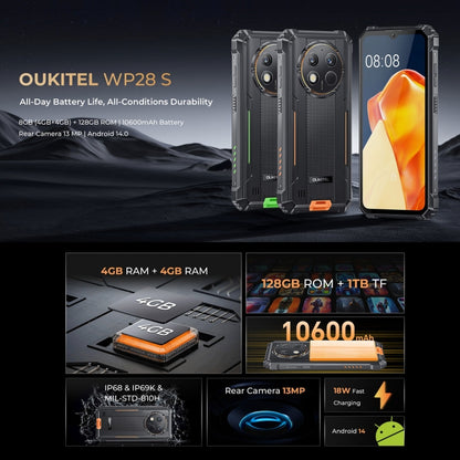 [HK Warehouse] Oukitel WP28 S IP68/IP69K Rugged Phone, 4GB+128GB, Fingerprint, 6.52 inch Unisoc T606 Octa-core, NFC, OTG, Network: 4G (Orange) - Other by OUKITEL | Online Shopping UK | buy2fix