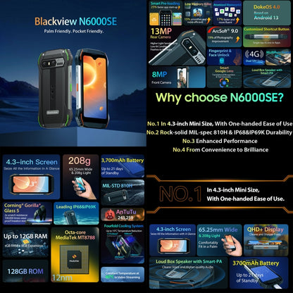 [HK Warehouse] Blackview N6000SE, IP68/IP69K/MIL-STD-810H, 4GB+128GB, 4.3 inch Android 13 MediaTek MT8788 Octa Core, Network: 4G, OTG, NFC (Orange) - Blackview by Blackview | Online Shopping UK | buy2fix