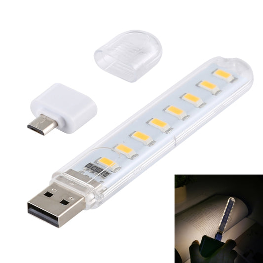 8LEDs 5V 200LM USB LED Book Light Portable Night Light, with Micro Adapter(Warm White) - USB Light by buy2fix | Online Shopping UK | buy2fix