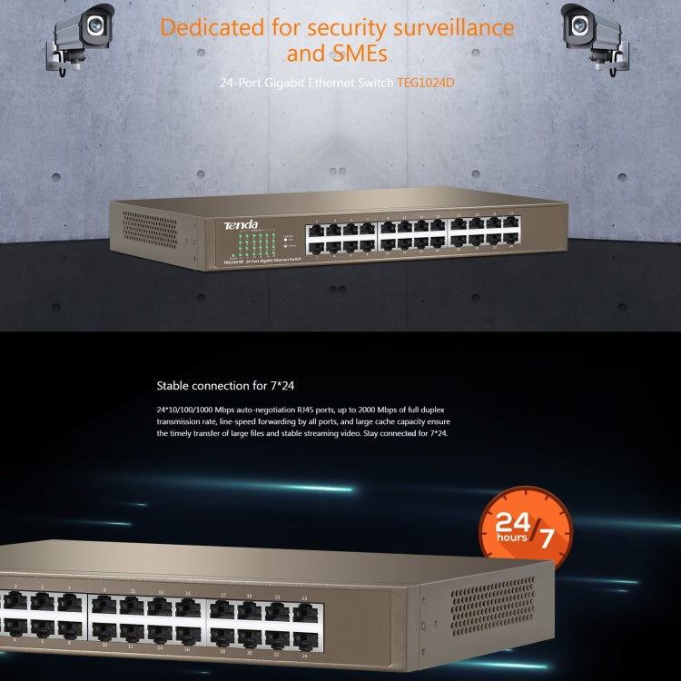 Tenda TEG1024D Desktop v7.0 24-Port Gigabit Ethernet Switch 6KV Lightning Protect - Switch by Tenda | Online Shopping UK | buy2fix