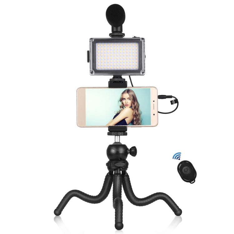 PULUZ  4 in 1 Vlogging Live Mini Octopus Bracket Kit + Studio Light + Microphone + Phone Clamp Kits(Black) - Stand by PULUZ | Online Shopping UK | buy2fix