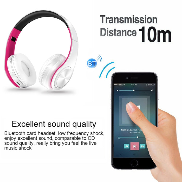 LPT660 Wireless Folding Sports Stereo Music Bluetooth Phones Earphones Support TF Card (Rose Red) - Headset & Headphone by buy2fix | Online Shopping UK | buy2fix