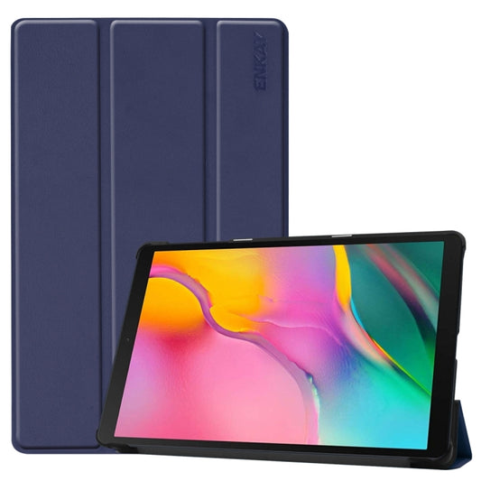 ENKAY PU Leather + Plastic Bottom Case with Three-folding Holder for Galaxy Tab A 10.1 (2019) T510 / T515(Dark Blue) - Tab A 10.1 (2019) T510 / T515 by ENKAY | Online Shopping UK | buy2fix