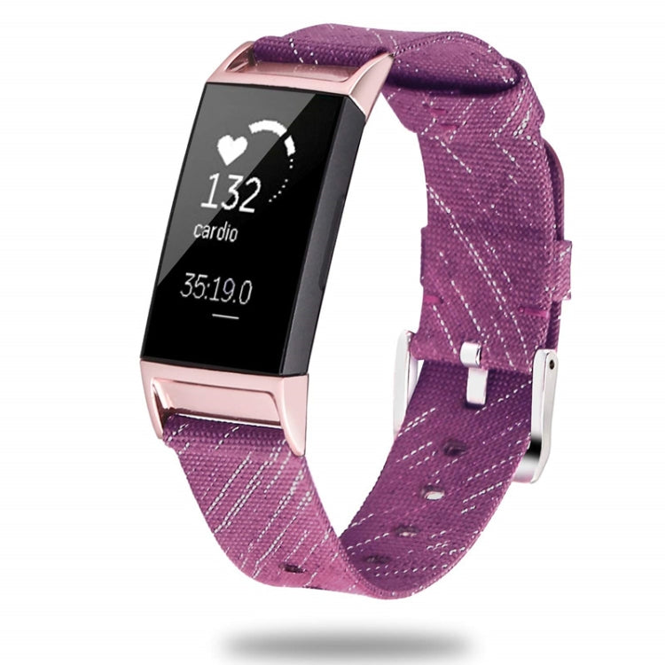 For Fitbit Charge 3 Watch Nylon Canvas Strap Plastic Connector Length: 21cm(Violet) - Watch Bands by buy2fix | Online Shopping UK | buy2fix