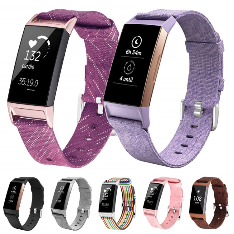 For Fitbit Charge 3 Watch Nylon Canvas Strap Plastic Connector Length: 21cm(Black) - Watch Bands by buy2fix | Online Shopping UK | buy2fix