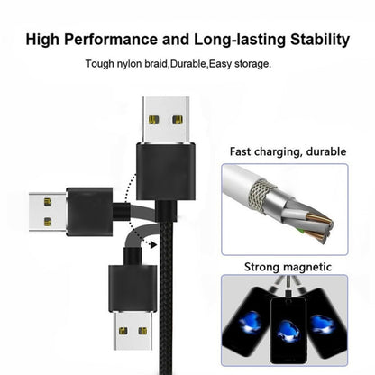 USB to 8 Pin Magnetic Metal Connector Nylon Two-color Braided Magnetic Data Cable, Cable Length: 1m(Silver) - Charging Cable & Head by buy2fix | Online Shopping UK | buy2fix