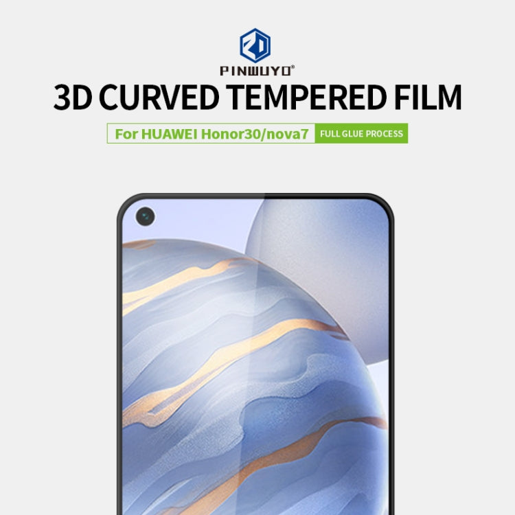 For Huawei Honor 30/nova7 PINWUYO 9H 3D Curved Full Screen Explosion-proof Tempered Glass Film(Black) - Honor Tempered Glass by PINWUYO | Online Shopping UK | buy2fix