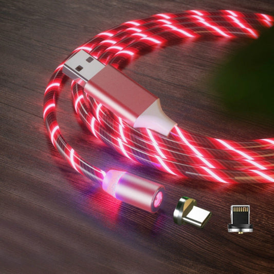 2 in 1 USB to 8 Pin + Type-C / USB-C Magnetic Absorption Colorful Streamer Mobile Phone Charging Cable, Length: 1m(Red Light) - Charging Cable & Head by buy2fix | Online Shopping UK | buy2fix