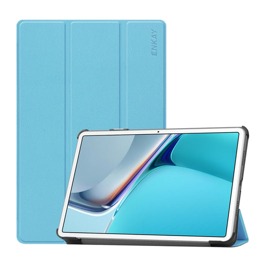 For Huawei MatePad 11 2021 ENKAY Custer Texture Horizontal Flip PU+PC Leather Case with Three-folding Holder & Sleep / Wake-up Function(Light Blue) - Huawei by ENKAY | Online Shopping UK | buy2fix