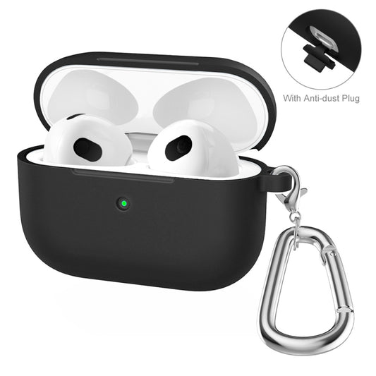 ENKAY Hat-Prince Thickened Silicone Protective Case Shock-Absorbing Cover with Keychain for Apple AirPods 3(Black) - For AirPods 3 by ENKAY | Online Shopping UK | buy2fix