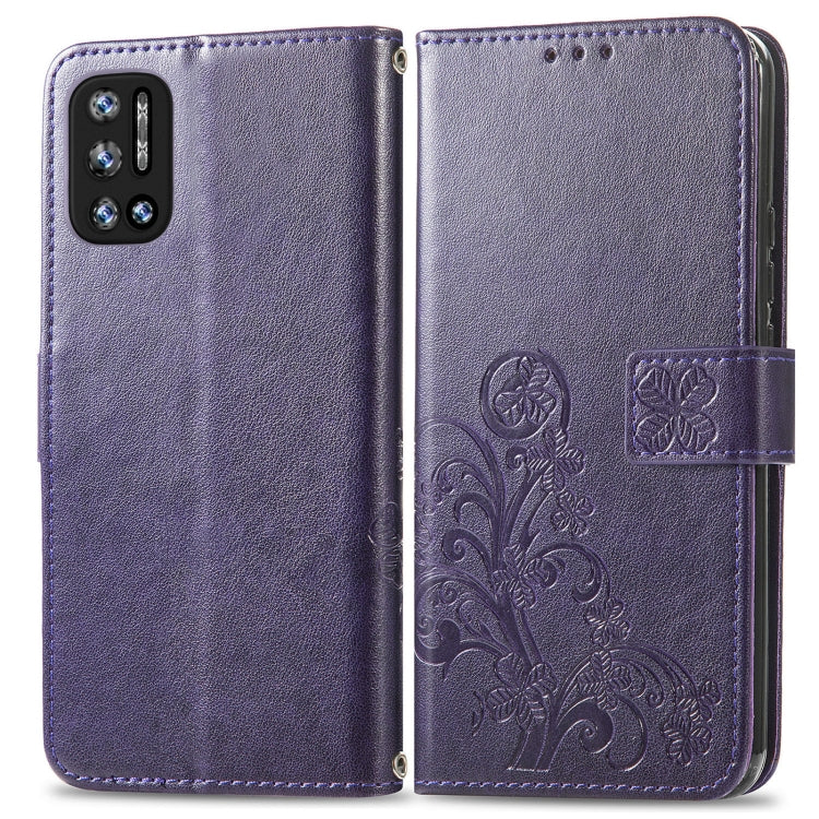 For DOOGEE N40 Pro Four-leaf Clasp Embossed Leather Case with Lanyard & Card Slot & Wallet & Holder(Purple) - More Brand by buy2fix | Online Shopping UK | buy2fix