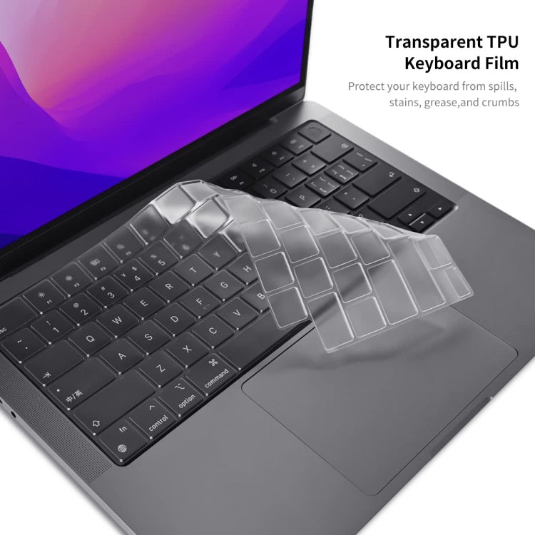 ENKAY Hat-Prince 3 in 1 Crystal Laptop Protective Case + TPU Keyboard Film + Anti-dust Plugs Set for MacBook Pro 14.2 inch A2442 2021, Version:US Version(Transparent) - MacBook Pro Cases by ENKAY | Online Shopping UK | buy2fix