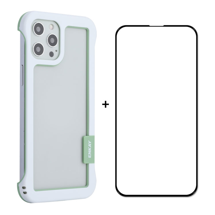 For iPhone 12 / 12 Pro ENKAY Frameless Hollow PC Case + Glass Film(White) - iPhone 12 / 12 Pro Cases by ENKAY | Online Shopping UK | buy2fix