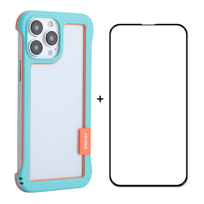 For iPhone 13 Pro ENKAY Frameless Hollow PC Case + Glass Film (Blue) - iPhone 13 Pro Cases by ENKAY | Online Shopping UK | buy2fix