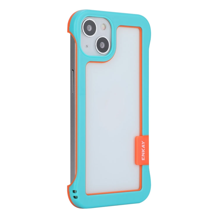 For iPhone 13 ENKAY Frameless Hollow PC Case + Glass Film(Blue) - iPhone 13 Cases by ENKAY | Online Shopping UK | buy2fix