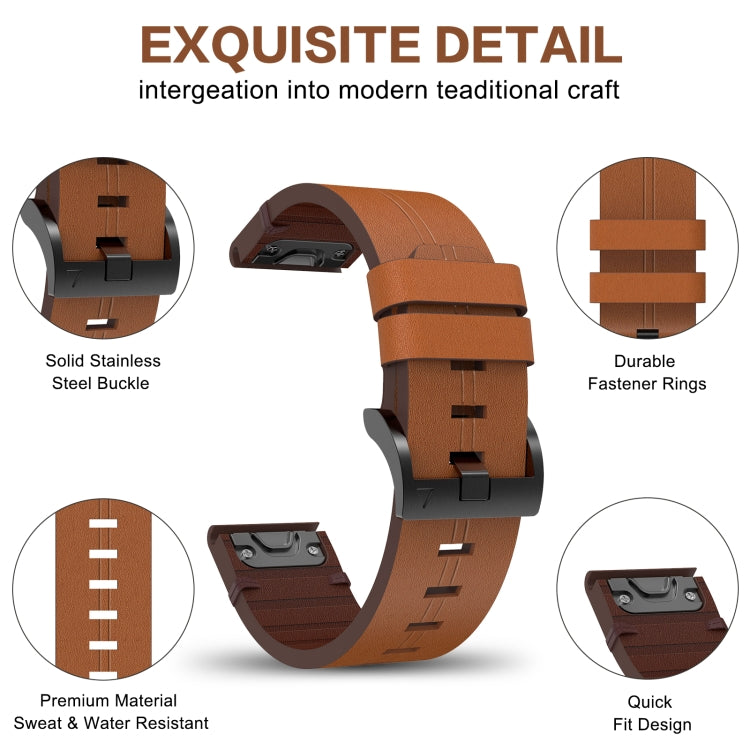 For Garmin Fenix 6 GPS 22mm Leather Steel Buckle Watch Band (Light Brown) - Watch Bands by buy2fix | Online Shopping UK | buy2fix