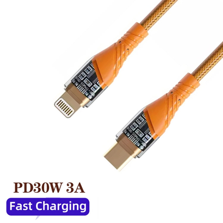 PD30W USB-C / Type-C to 8 Pin Transparent 3A Fast Charging Data Cable, Length: 1m(Orange) - 2 in 1 Cable by buy2fix | Online Shopping UK | buy2fix