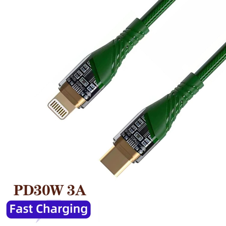 2pcs PD30W USB-C / Type-C to 8 Pin Transparent 3A Fast Charging Data Cable, Length: 1m(Green) - 2 in 1 Cable by buy2fix | Online Shopping UK | buy2fix