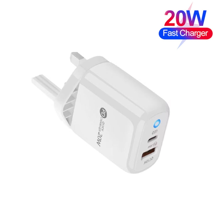 PD04 Type-C + USB Mobile Phone Charger with USB to 8 Pin Cable, UK Plug(White) - USB Charger by buy2fix | Online Shopping UK | buy2fix