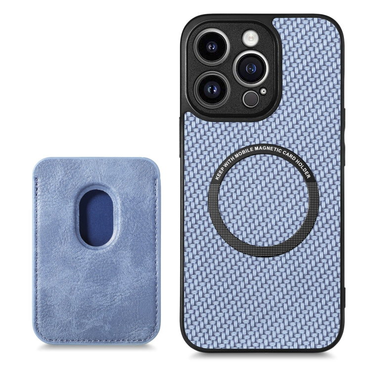 For iPhone 13 Pro Carbon Fiber Leather Card Magsafe Magnetic Phone Case(Blue) - iPhone 13 Pro Cases by buy2fix | Online Shopping UK | buy2fix