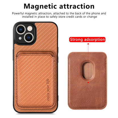 For iPhone 14 Pro Max Carbon Fiber Leather Card Magsafe Magnetic Phone Case(Brown) - iPhone 14 Pro Max Cases by buy2fix | Online Shopping UK | buy2fix