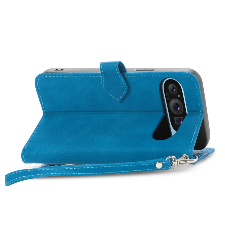 For Google Pixel 9 Embossed Flower Zipper Leather Phone Case(Blue) - Google Cases by buy2fix | Online Shopping UK | buy2fix