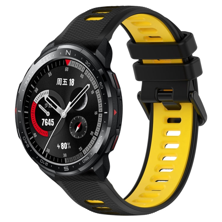 For Honor Watch GS Pro 22mm Sports Two-Color Silicone Watch Band(Black+Yellow) - Watch Bands by buy2fix | Online Shopping UK | buy2fix