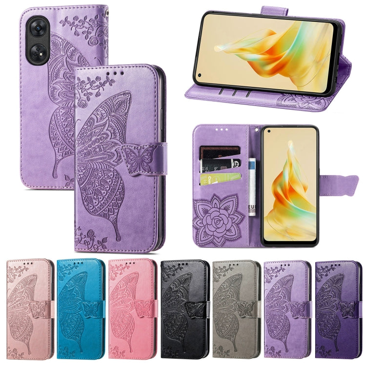 For OPPO Reno8 T 4G Butterfly Love Flower Embossed Leather Phone Case(Rose Gold) - OPPO Cases by buy2fix | Online Shopping UK | buy2fix