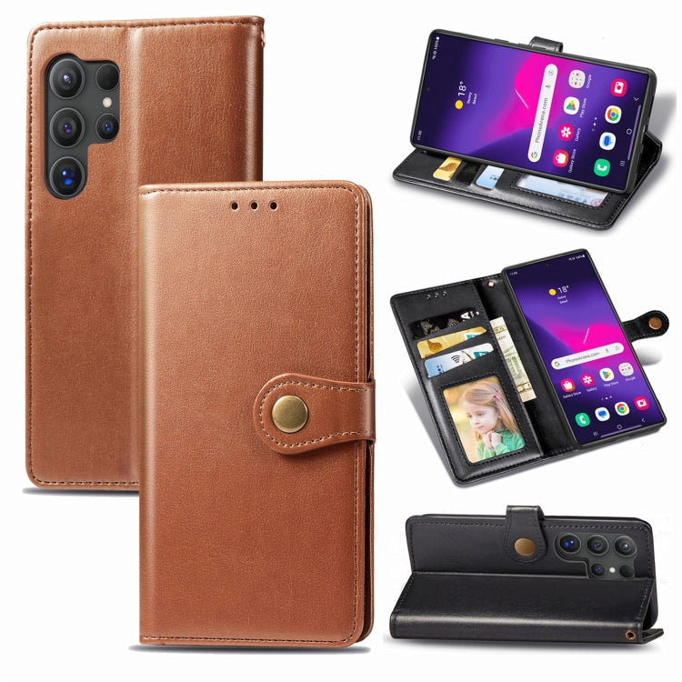 For Samsung Galaxy S25 Ultra 5G Retro Solid Color Buckle Leather Phone Case(Brown) - Galaxy S25 Ultra 5G Cases by buy2fix | Online Shopping UK | buy2fix