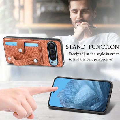 For Google Pixel 9 Pro Wristband Kickstand Card Wallet Back Cover Phone Case with Tool Knife(Brown) - Google Cases by buy2fix | Online Shopping UK | buy2fix