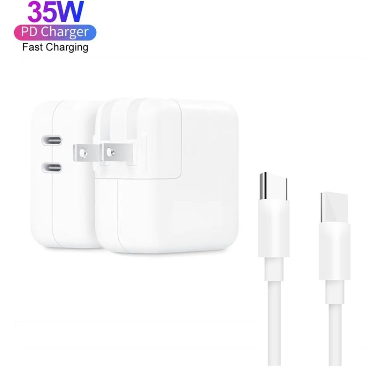 35W PD3.0 USB-C / Type-C Dual Port Charger with 1m Type-C to Type-C Data Cable, US Plug - USB Charger by buy2fix | Online Shopping UK | buy2fix