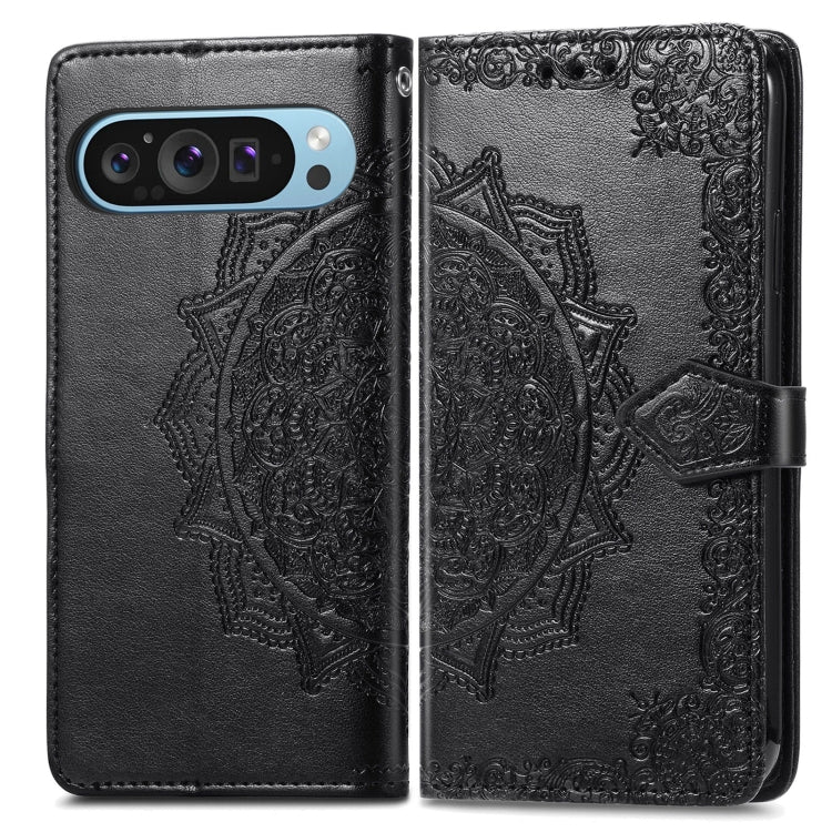 For Google Pixel 9 Mandala Flower Embossed Leather Phone Case(Black) - Google Cases by buy2fix | Online Shopping UK | buy2fix