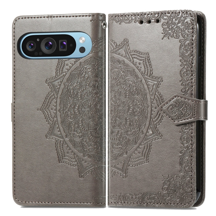 For Google Pixel 9 Mandala Flower Embossed Leather Phone Case(Gray) - Google Cases by buy2fix | Online Shopping UK | buy2fix