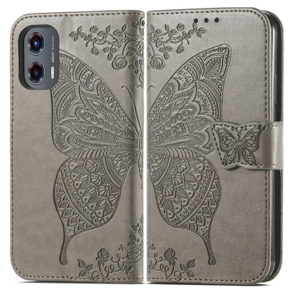 For Motorola Moto G Stylus 5G 2024 Butterfly Love Flower Embossed Leather Phone Case(Gray) - Motorola Cases by buy2fix | Online Shopping UK | buy2fix