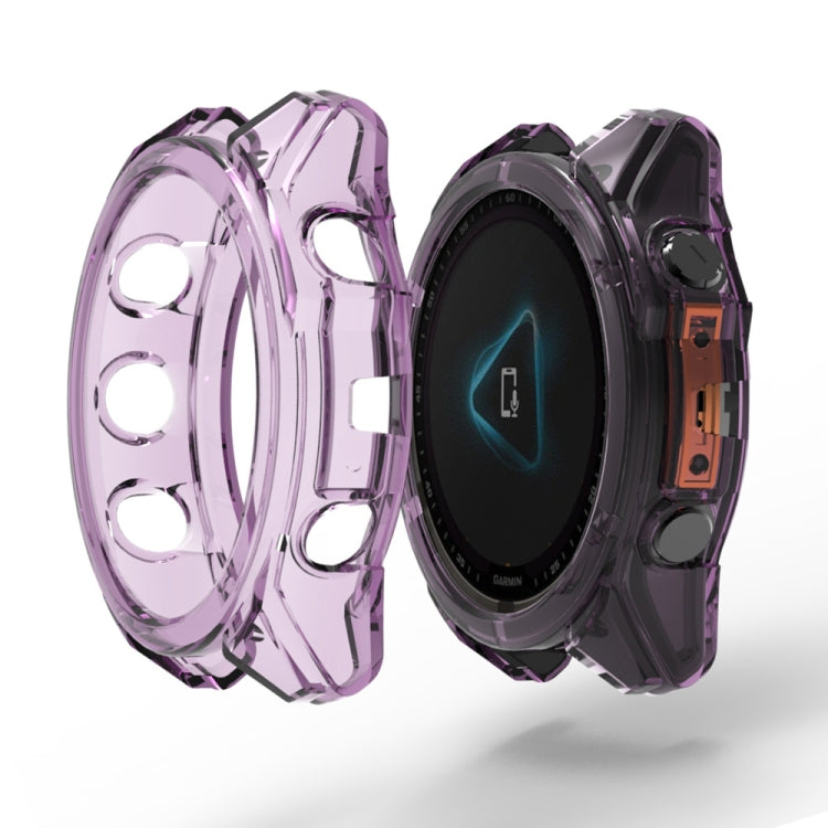 For Garmin Fenix 8 AMOLED 43mm ENKAY Hat-Prince Transparent TPU Frame Drop Protection Case(Purple) - Watch Cases by ENKAY | Online Shopping UK | buy2fix