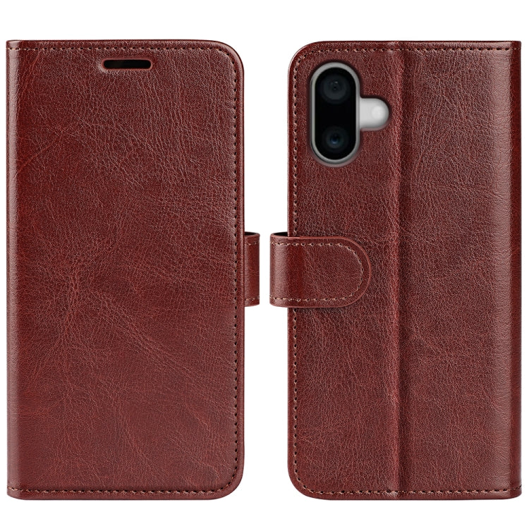 For iPhone 16 Plus R64 Texture Horizontal Flip Leather Phone Case(Brown) - iPhone 16 Plus Cases by buy2fix | Online Shopping UK | buy2fix