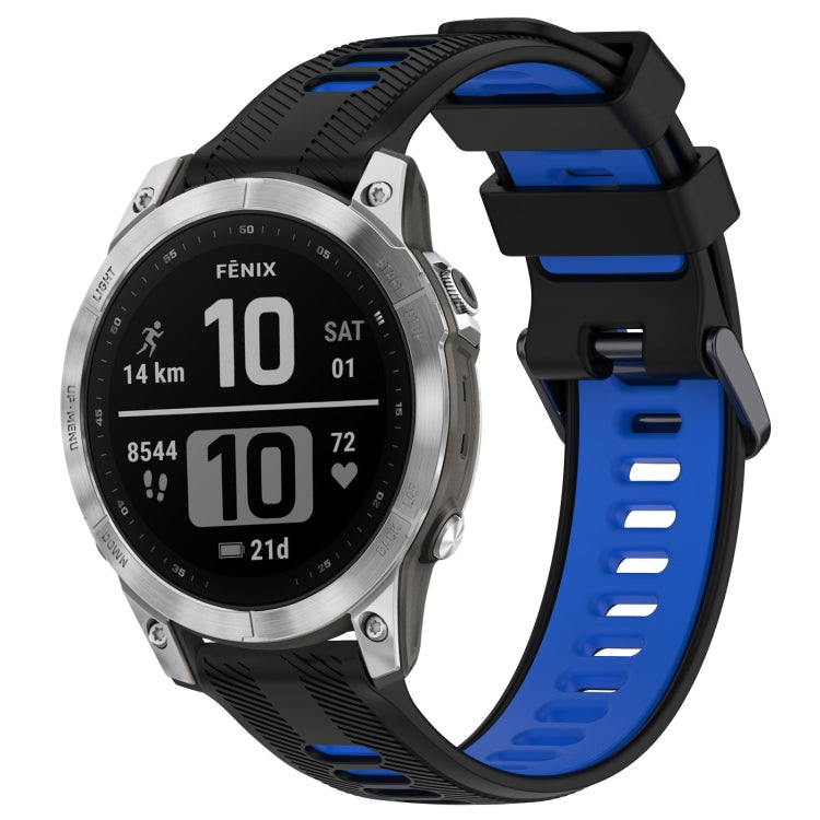 For Garmin Fenix 7 Sports Two-Color Silicone Watch Band(Black+Blue) - Watch Bands by buy2fix | Online Shopping UK | buy2fix