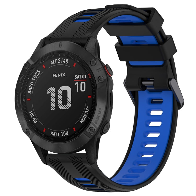 For Garmin Fenix 6 Pro Sports Two-Color Silicone Watch Band(Black+Blue) - Watch Bands by buy2fix | Online Shopping UK | buy2fix