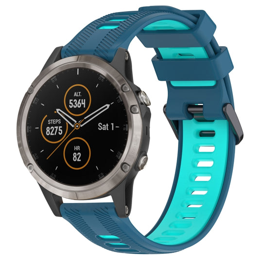 For Garmin Fenix 5 Plus Sports Two-Color Silicone Watch Band(Blue+Teal) - Watch Bands by buy2fix | Online Shopping UK | buy2fix