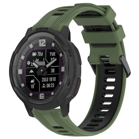 For Garmin Instinct Crossover Sports Two-Color Silicone Watch Band(Army Green+Black) - Watch Bands by buy2fix | Online Shopping UK | buy2fix