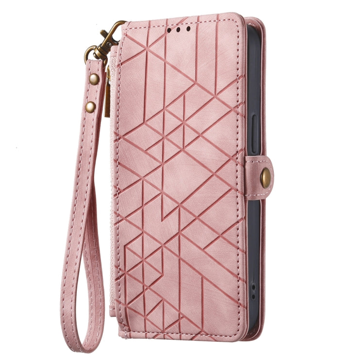 For Motorola Edge 50 Pro Geometric Zipper Wallet Side Buckle Leather Phone Case(Pink) - Motorola Cases by buy2fix | Online Shopping UK | buy2fix