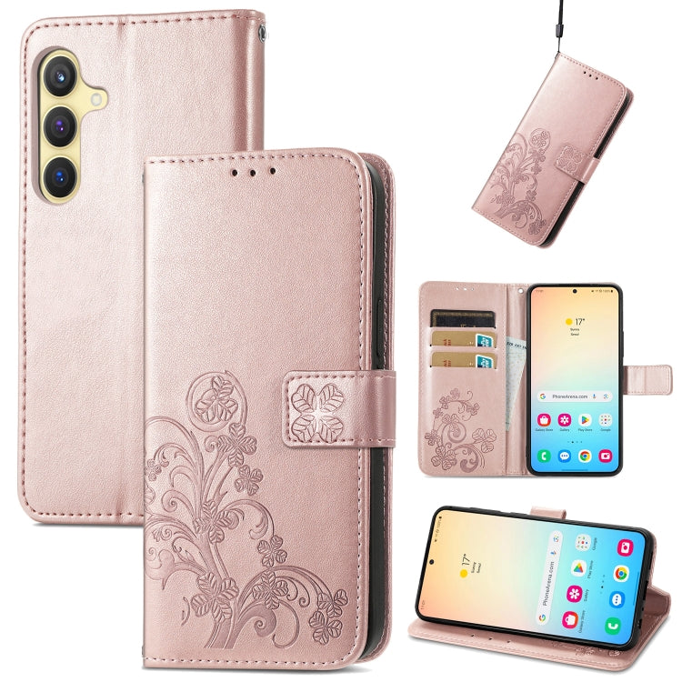 For Samsung Galaxy S24 5G Four-leaf Clasp Embossed Buckle Leather Phone Case(Rose Gold) - Galaxy S24 5G Cases by buy2fix | Online Shopping UK | buy2fix