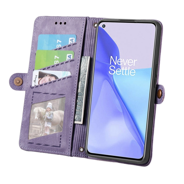 For OnePlus 11 Geometric Zipper Wallet Side Buckle Leather Phone Case(Purple) - OnePlus Cases by buy2fix | Online Shopping UK | buy2fix