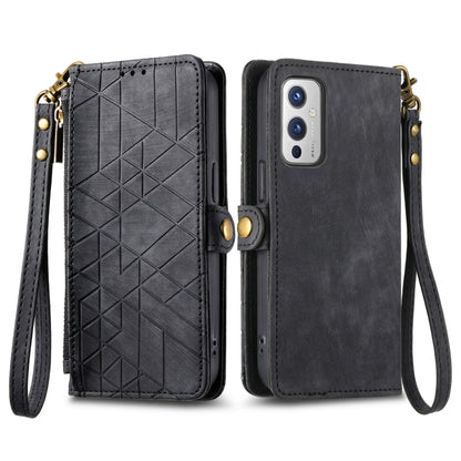 For OnePlus 11 Geometric Zipper Wallet Side Buckle Leather Phone Case(Black) - OnePlus Cases by buy2fix | Online Shopping UK | buy2fix