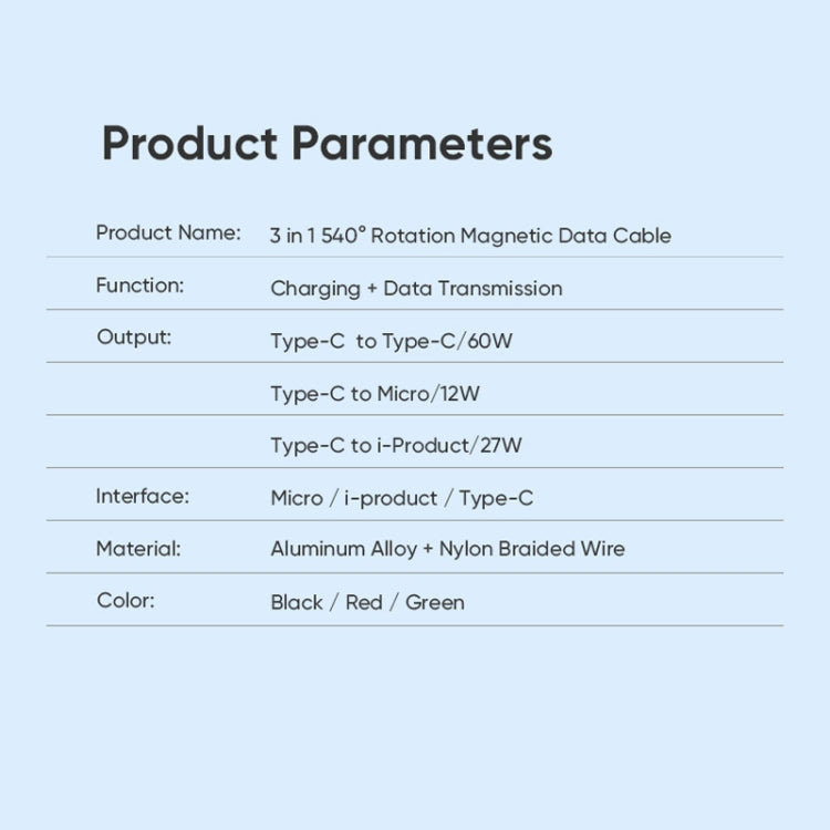 ENKAY PD60W Type-C to Type-C / 8 Pin / Micro USB Magnetic 540 Degrees Rotating Fast Charging Cable, Length:2m(Red) - Charging Cable & Head by ENKAY | Online Shopping UK | buy2fix