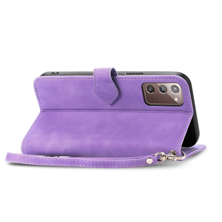 For Samsung Galaxy Note20 Embossed Flower Zipper Leather Phone Case(Purple) - Galaxy Note20 Cases by buy2fix | Online Shopping UK | buy2fix