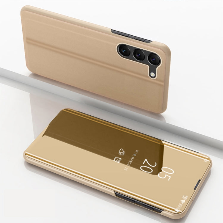 For Samsung Galaxy S24+ 5G Plated Mirror Horizontal Flip Leather Phone Case with Holder(Gold) - Galaxy S24+ 5G Cases by buy2fix | Online Shopping UK | buy2fix